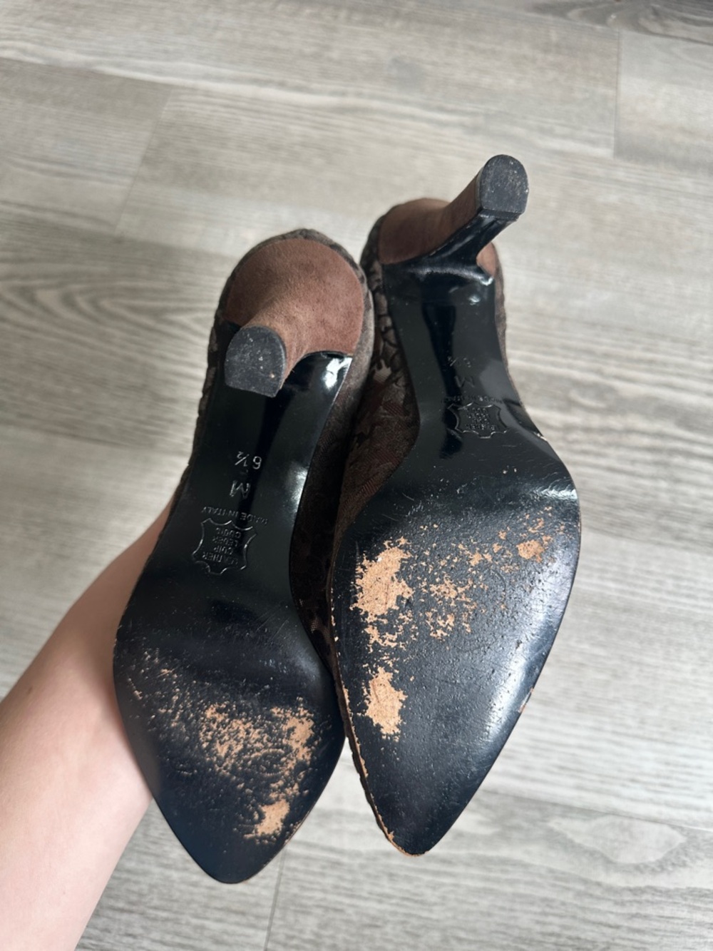 Vintage Yves Saint Laurent Brown Brocade Pointed-Toe Heels 6.5 - Picture 10 of 11